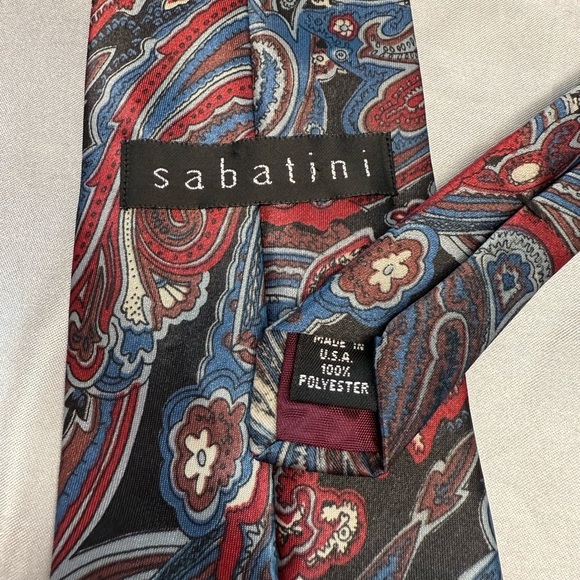 Sabatini Red, Blue, and Brown Paisley Tie 100% Poly - Picture 2 of 2